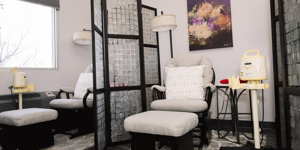 The TMC Foundation Lactation Suite is a perfect space for mothers to find some privacy. There are two comfortable rocking chairs, pumps and supplies, and a freezer for storage.